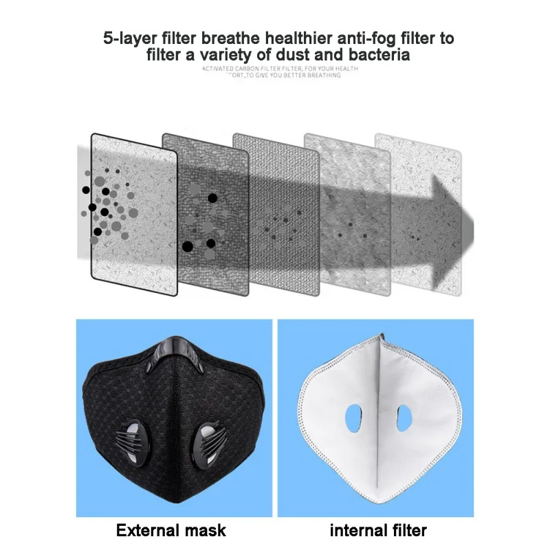 Dust-proof cycling mask with filter activated carbon bike face mask outdoor mask bicycle face shield