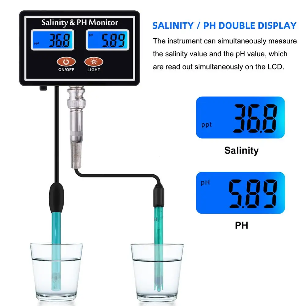 Yieryi online ph & salinity monitor 2 in 1 tester for aquarium pool spa seawater horticultural water quality