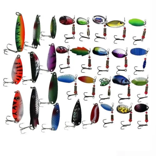 Lot Of 30x Assorted Spoon Metal Fishing Lure Spinner Baits Spoon Crankbait  Wobblers Jigging Rattle Lure
